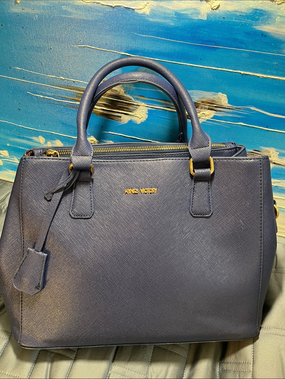 Hynes Victory Navy Saffiano Leather Satchel